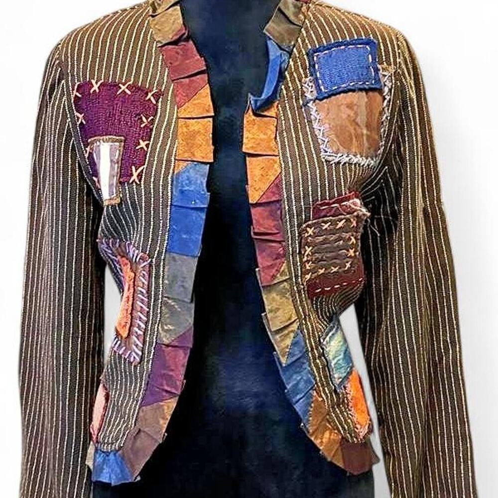 Crystal Patchwork Open Front Jacket Fits L/XL